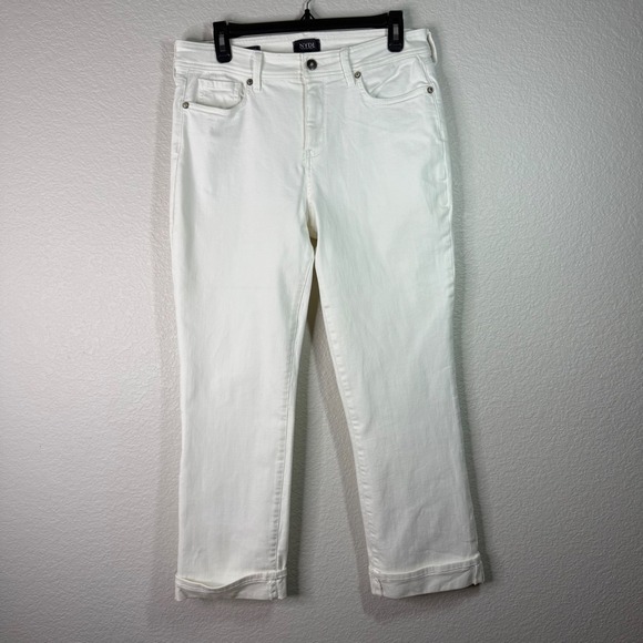 NYDJ Marilyn Straight Leg White Denim Jeans Women's Size 12 Cropped - Picture 1 of 9